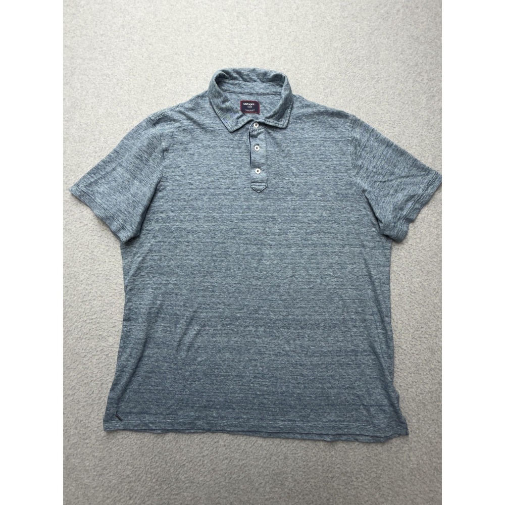 UNTUCKit Polo Shirt Mens Large Blue Stripe Bardini Linen Cotton Knit Casual